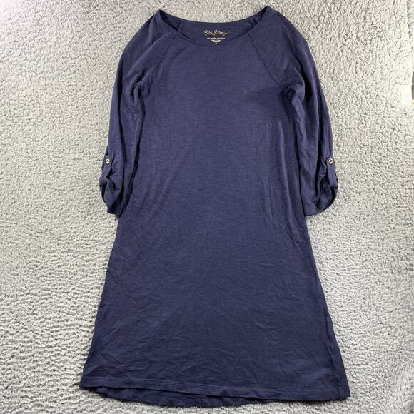 LILLY PULITZER SOPHIE DRESS WOMENS XXS BLUE ROLL TAB SLEEVES COTTON MODAL LIGHT - Picture 1 of 8